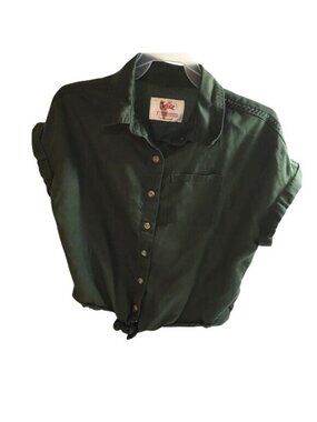 Justice Girls Front Tie Button Blouse Crop Green Size 7